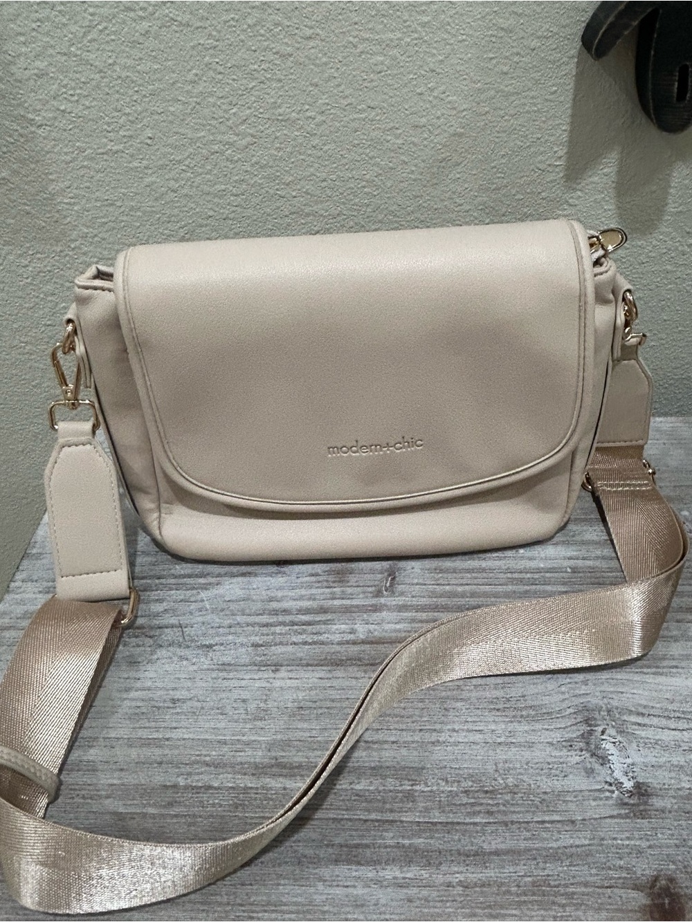 Cream Crossbody Bag with Adjustable Strap